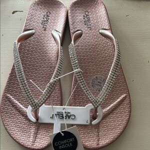 Capelli Metallic Pink/Rose w/rhinestones thong sandals size 7